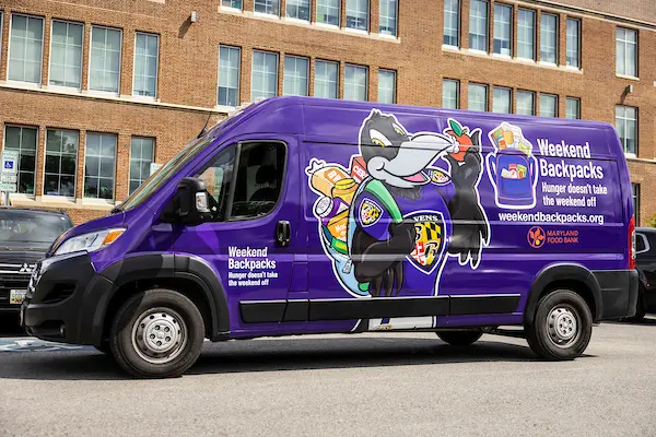 Weekend Backpacks van in front of Arlington Elementary School