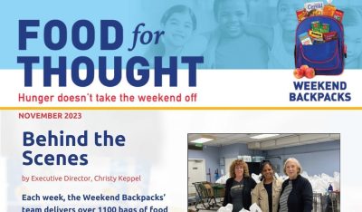 The beginning of a newsletter reading "Food for thought, hunger doesn't take the weekend off November 2023."